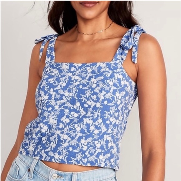 Old Navy Tops - Old Navy Blue floral tank| Fitted Tie-Shoulder | Cropped Dobby Corset Cami Top